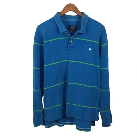 LS189 Mens AMERICAN EAGLE OUTFITTERS Striped Long Sleeve Polo Shirt XXL - Picture 1 of 4